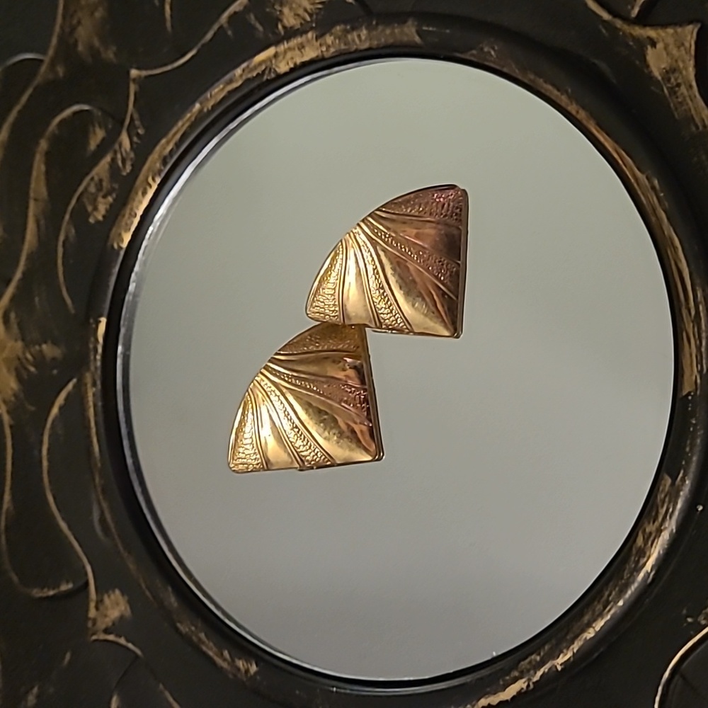 Gold Plated Vintage Fan Stud Earrings